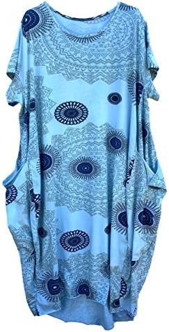 Wolfairy Womens Plus Size Summer Dress Aztec Tunic Italian Lagenlook Baggy Holiday Beach Jersey Pockets Short Sleeve Size 18-30