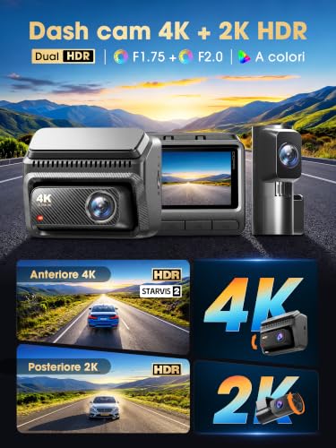 DDPAI Z60 Master, 4K+2K Dash Cam Auto, STARVIS2 IMX678, Dashcam Dual HDR, Incl. Scheda 64GB, 5G WiFi6, 2K/60FPS, GPS, 3" IPS, Visione Notturna AI ISP, Modalità Parcheggio 24h, ADAS, 4G Disponibile