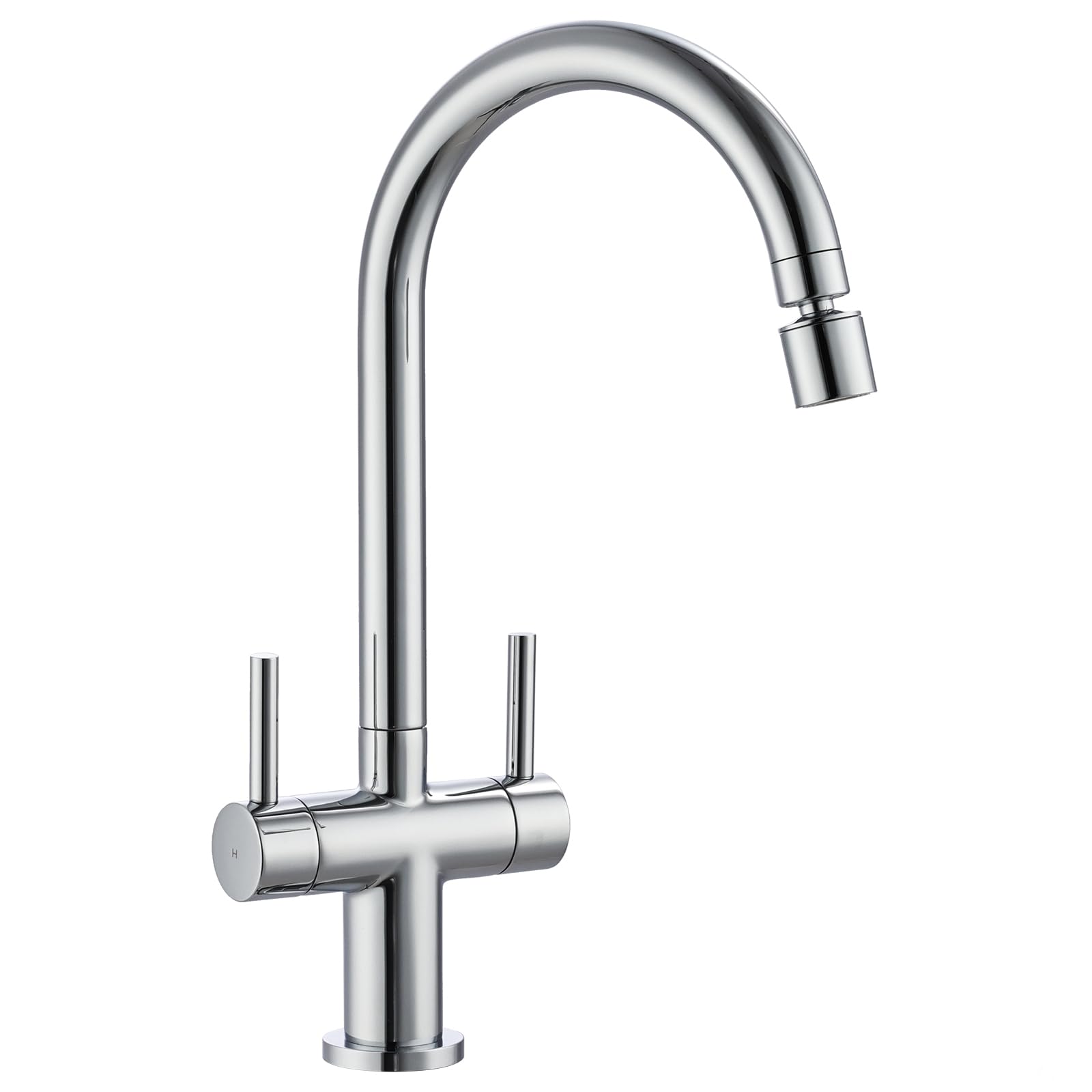 Peppermint Kitchen Mixer Taps 1 Hole Chrome Dual Lever Kitchen Tap with 2 Function Aerator High Arc Sink Mixer Tap Monobloc Brass Faucet 360 Swivel Spout
