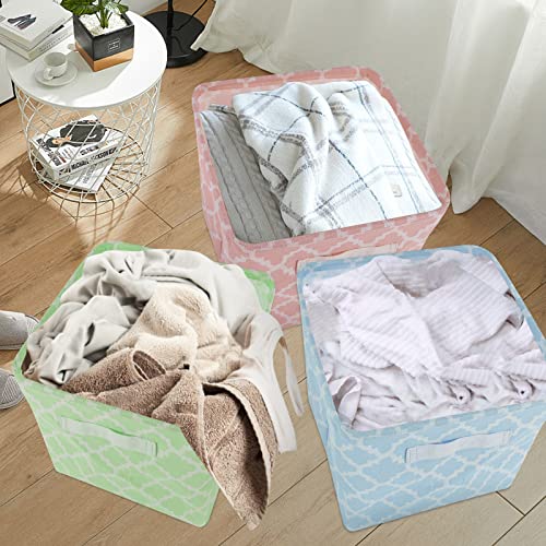 11x11x11 Cube Storage Bin Baskets, Collapsible Canvas Nursery Baskets with Handles, Cube Fabric Storage Boxes for Kids\' Toy, Laundry, Clothing, Books, 6 Pack, Multicolor