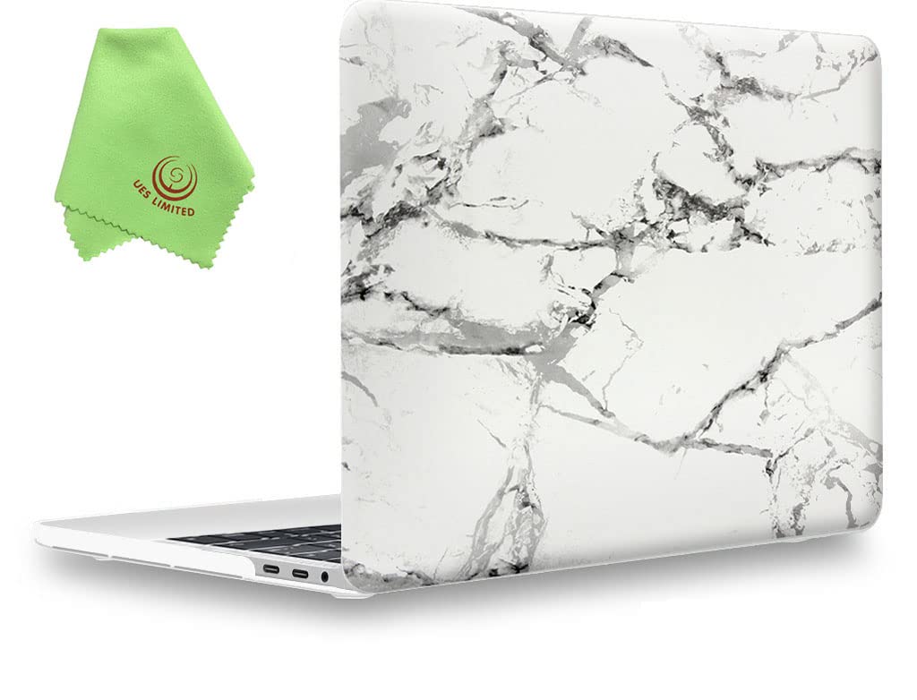 UESWILL Compatible with MacBook Pro 15 inch Case 2019 2018 2017 2016 Release, Marble Pattern Smooth Hard Case Cover for MacBook Pro 15 inch with Touch Bar & USB-C (Model: A1990/ A1707), White/Grey