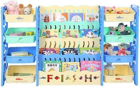 Amazon Co Jp 家庭用機器リビングルーム本棚多層本棚棚収納プラスチックオーガナイザーモダン子供用本棚シンプルなホームランディングおもちゃ収納 ラック幼稚園マップ本棚 色 青 スポーツ アウトドア