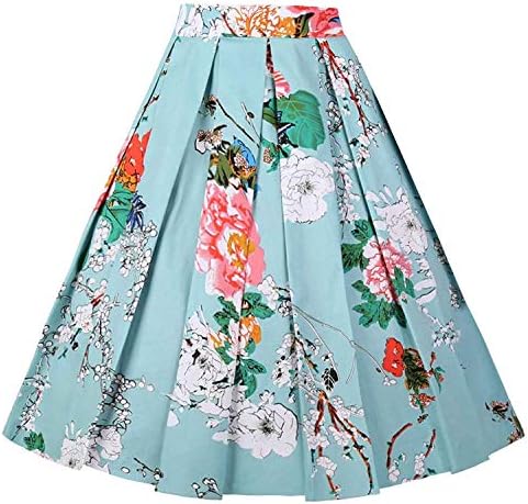 DresseverWomen's Vintage A-line Printed Pleated Flared Midi Skirts