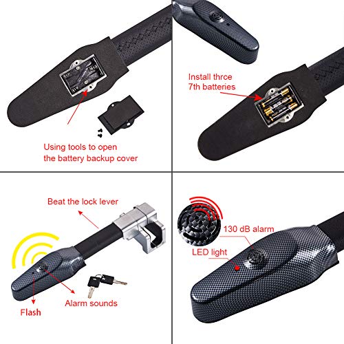 Blueshyhall Car Anti-Theft Device,Universal Steering Wheel Lock Car Anti Theft Safety Alarm Lock Retractable T-Lock - Thumbnail 2