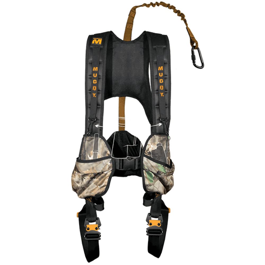 Photo 1 of Muddy Hunting Tree Stand Safety Systems Lightweight Padded Nylon Quick-Release Crossover Harness Combo, Small/Medium