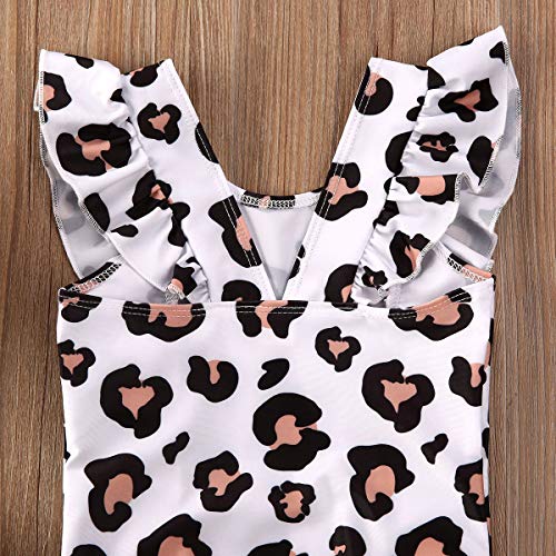 Kids Toddler Baby Girls One-Piece Ruffle Swimsuit Floral Pineapple Watermelon Leopard Swimwear (6-12 Months, White Leopard)