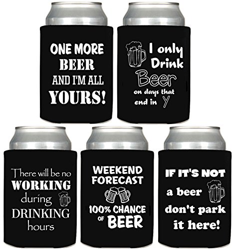 Funny Saying Beer Can Cooler 5 Pack Premium Polyurethane with 5 Unique Quotes (Set 3)
