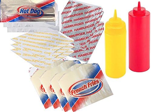 Ketchup & Mustard Hamburger & Hot Dog Foil Wrap Bags + 50 French Fry Bags & Cheeseburger Bags & 25 Hot Dog Foil Wraps 50 sandwich outdoor picnic party BBQ fun pack sandwich papers