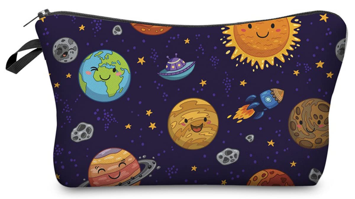 FAVORTALK Cosmetic Bag - Makeup Bag for Girls Women Kids with Beautiful Cartoon Earth Pattern Water-Resistant Vanity Toiletry Bag Pouch Beauty Cosmetic Travel Organizer Gadget -B0867 — image 1