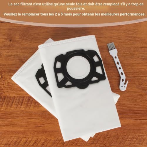 KFI 487 Pack of 12 Vacuum Cleaner Bags for Kärcher WD4/WD5/WD6/WD5P/WD6P/MV4/MV5/MV6, Compatible with Kärcher Vacuum Cleaner 2.863-006.0, with 1 Brush
