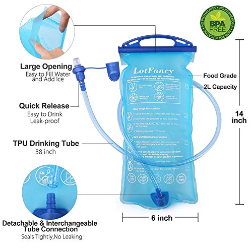 LotFancy Hydration Backpack with 2L Bladder (BPA Free), Insulated Hydration Backpack for Running Cycling Hiking Hunting, Leakproof, Lightweight, Odorless Water Pack for Women Men Kids, Blue
