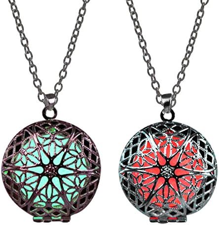 LightOnIt Magic Glow in Dark Vintage Necklace-Aqua Large Star Locket Pendant Red Blue Green