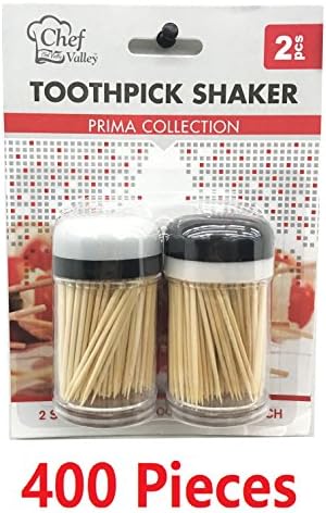 Bamboo Toothpicks Touch Shake-A-Pick Toothpick Dispenser 2-Pack Total 400 Pieces