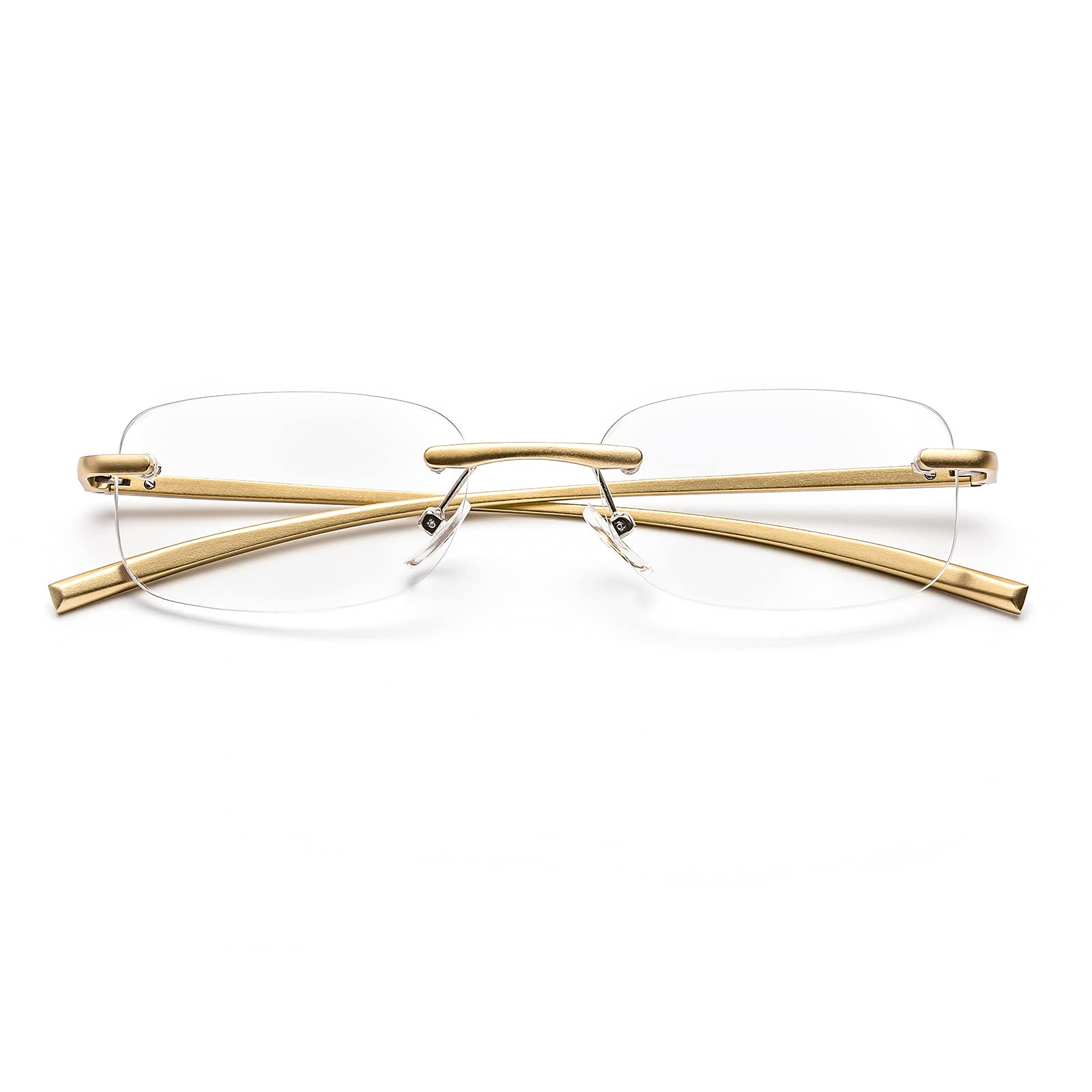 ZUVGEES Rimless Clear Reading Glasses Blue Light Blocking Readers for Men and Women (Gold, 2.50)
