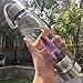 Natural Crystal Glass Water Bottle, Water Bottle with Gemstone Center Crystal Elixir Bottle with Natural Crystal Point Healing Obelisk Handheld Glass Energy Bottle (Dreamy Amethyst)