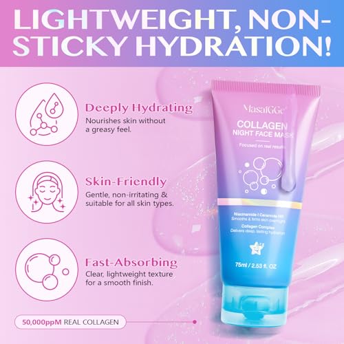 Korean Collagen Facial Mask, Collagen Night Wrapping Mask, Collagen Mask for Skin Firming, Facial Mask Deep Hydration, Reduce Wrinkles, Improve Skin Elasticity
