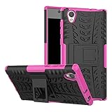 Xperia L1 Case,ARSUE Hard Silicone Rubber Hybrid Armor Shockproof Protective Case Cover with Kickstand for Sony Xperia L1 - Hot Pink