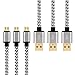 Micro USB Cable, HI-CABLE Fast+ 3 pack 6ft Braided Long Charging Cord For Samsung Galaxy S7 S6 Edge Plus, Note 4/ 5,S4 S5 Active, Tab A S/ S2 Pro, PS3/ 4, Android Phone Gold-Plated (Silver)