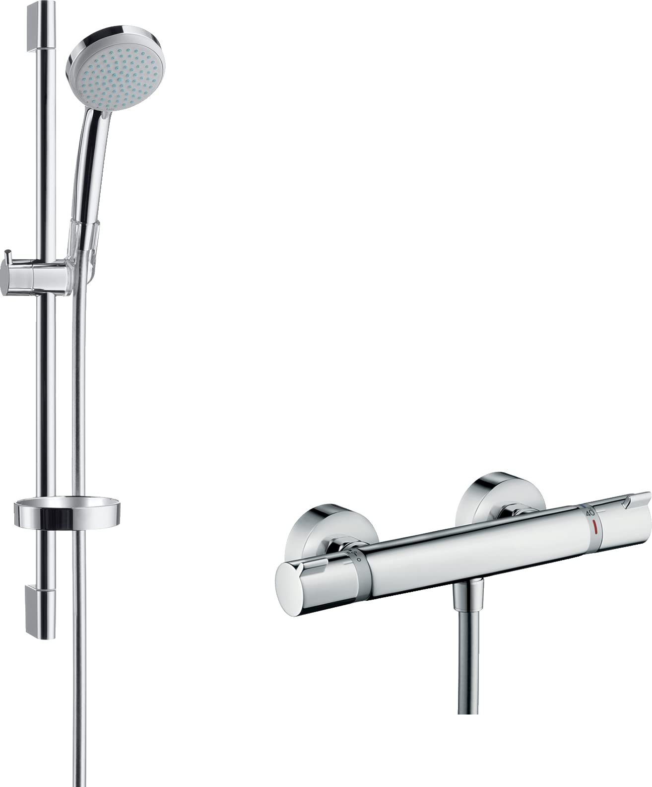 hansgrohe Croma 100 Shower System Vario with Ecostat Comfort Thermostatic Mixer and Shower rail 65 cm, for Exposed Installation, Chrome, 27034000