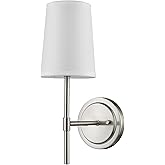 Globe Electric 51858 Clarissa 1-Light Wall Sconce, Brushed Nickel, White Fabric Shade, Bulb Not Included