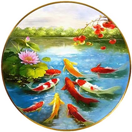 手描きの油絵9魚の絵中国風のリビングルーム装飾絵画レストランラウンドフレーム壁画 驚きの値段で Color 60cm Size Blue