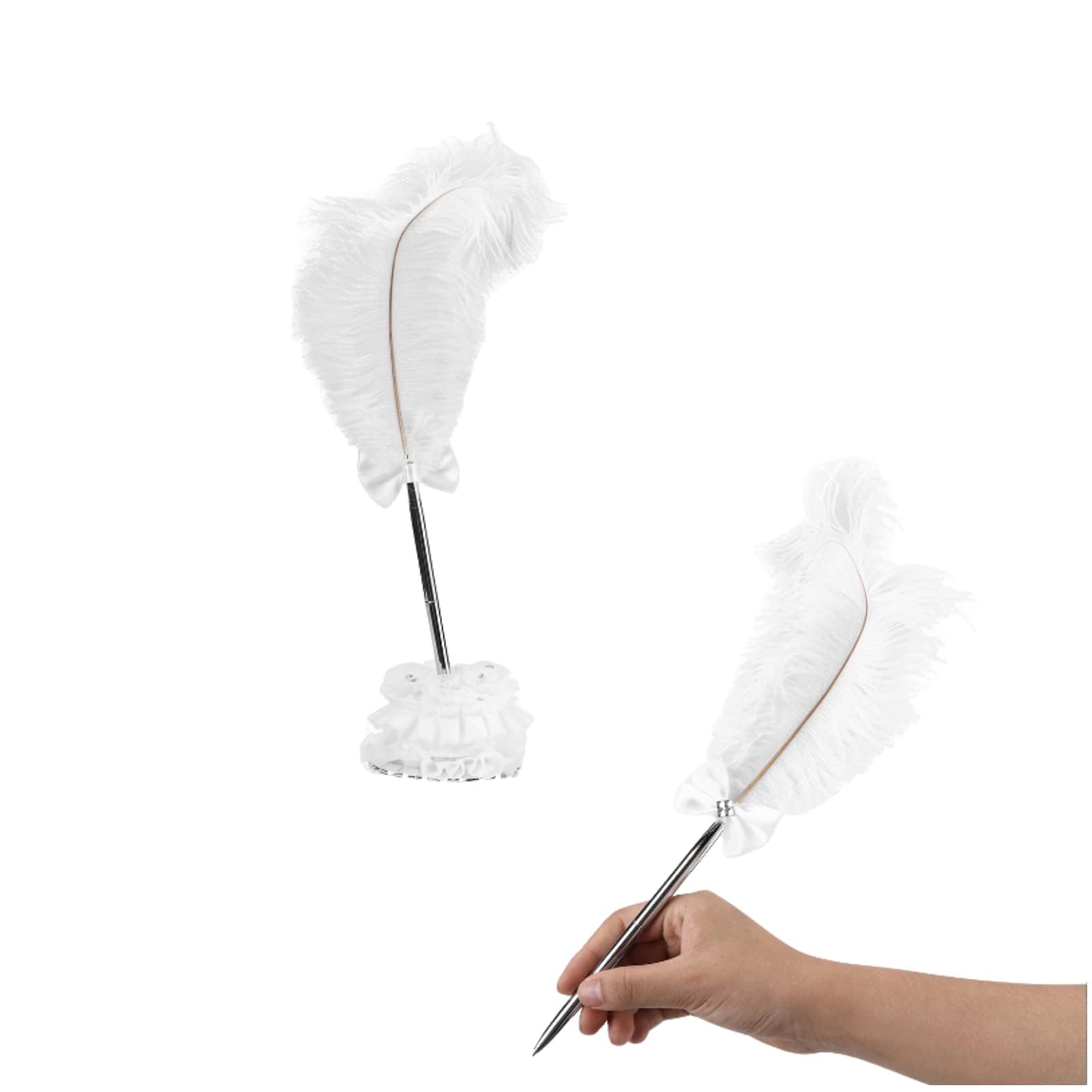Beufee 2Pcs feather pen, Feather Signing Pen Vintage Feather Quill Pen with Pen Holder for Wedding Writing Quill Pen Guest Book Pens Birthday Party Favor