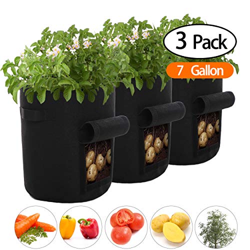 Akarden 3-Pack 7 Gallon Potato Grow Bags, Grow Bags with Waterproof Fabric and Handles for Harvesting Potato, Carrot, Onion, tomata,Vegetable and Flower.