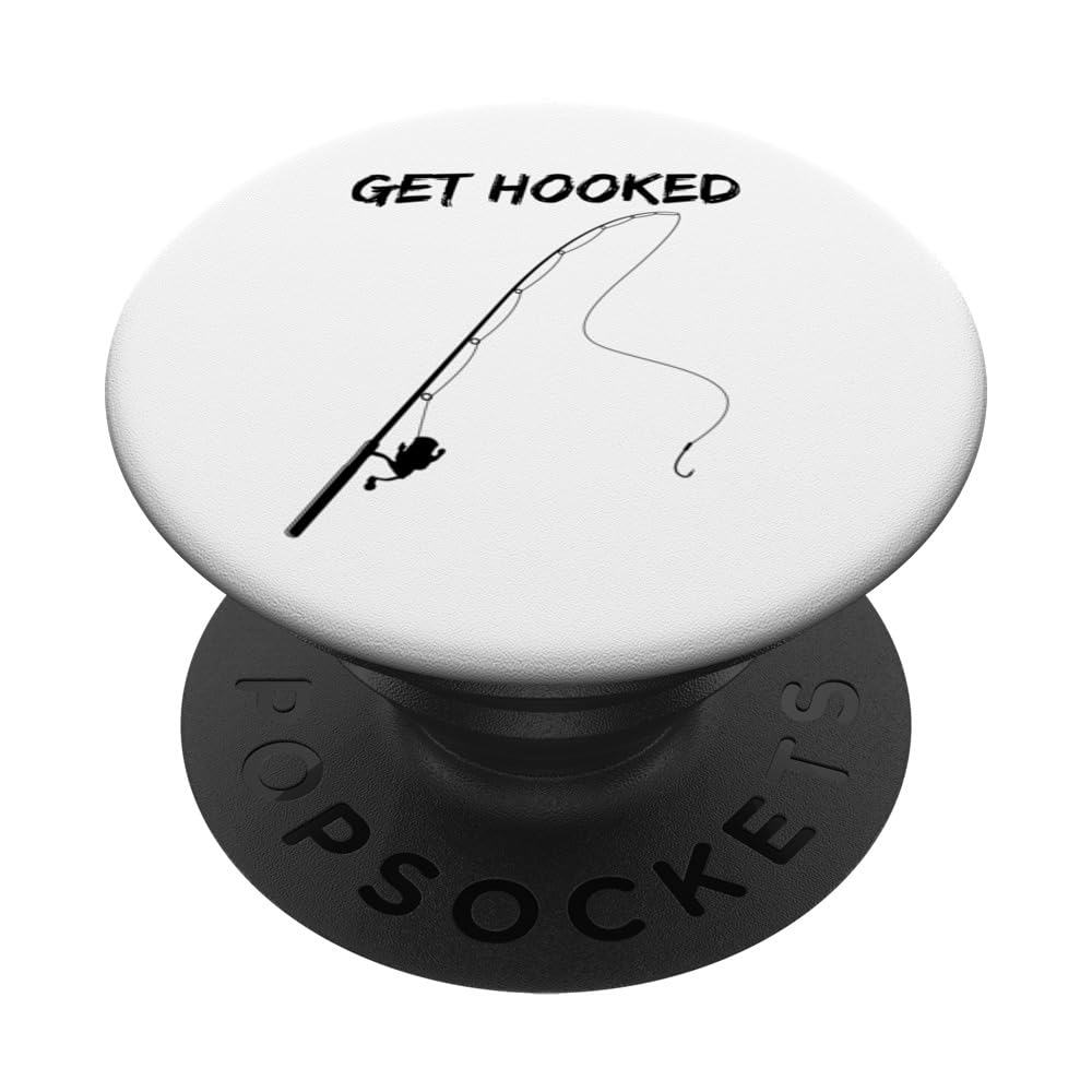 Get Hooked Fishing Rod And Reel For Fisherman And Fly Fisher PopSockets Swappable PopGrip