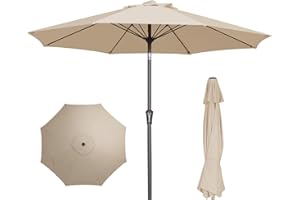 PATIO KINGDOM PatioKingdom 9FT Patio Outdoor Umbrella-UPF 50+ Sun Shade with Wind Vent, Push-Button Tilt & Smooth Crank Lift, Rust-Resistant Fiberglass Frame for Garden, Backyard,Yard (Beige, 9FT)
