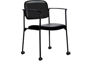 SNUGWAY Stackable Reception Guest Visitor Office Meeting Conference Chair with Arms and Wheels, Leather, 1 Pack, 1-PACK, PU Black