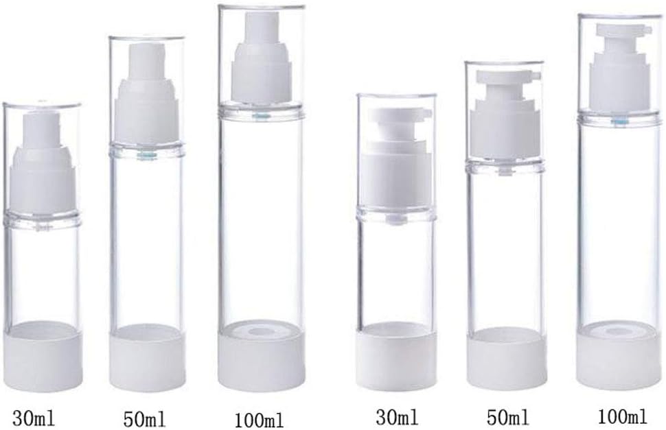 SZHTSWU 6PCS Airless Pump Bottle Portable Transparent Plastic Empty Vacuum Spray Travel Bottles with Cap Refillable Cosmetic Container Lotion Pump Water Toner Storage Dispenser (30ml/50ml/100ml)