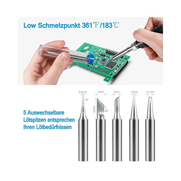 Lötkolben Set, WaxRhyed Lötkolben 60W mit Einstellbarer Temperatur, EIN/AUS-Schalter, 5 Lötspitzen, Lötkolbenständer und… – Bild 3
