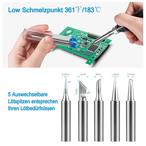 Lötkolben Set, WaxRhyed Lötkolben 60W mit Einstellbarer Temperatur, EIN/AUS-Schalter, 5 Lötspitzen, Lötkolbenständer und… – Bild 3