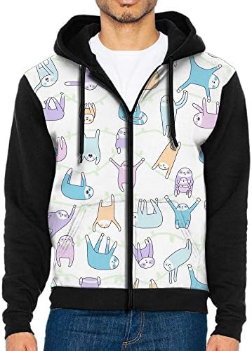 DSIBARY Sloth Baby and Sloth Mom Men's Full Zip Hoodie Hooded Long Sleeve Pocket Fleece Sweatshirt XXL