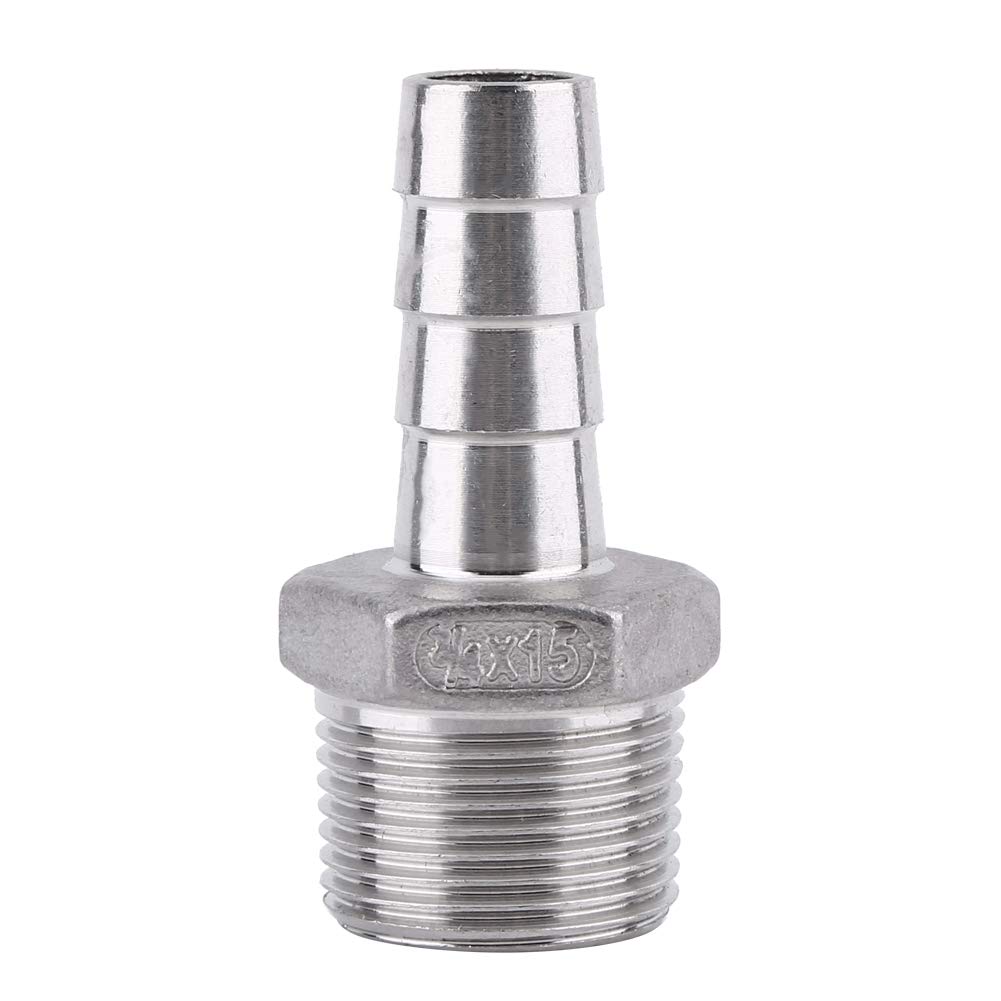 Barb Hose Tail Connector SS304 Stainless Steel Thread Hosetail Hose Tail Connector Hose Adapter Fitting Barb Adapter (3/4''*15mm)