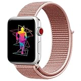 INTENY Sport Band Compatible for Apple Watch 38mm, Breathable Nylon Sport Loop, Strap Compatible for iWatch Series 3, Series 2, Series 1 (Rose Pink, 38mm)