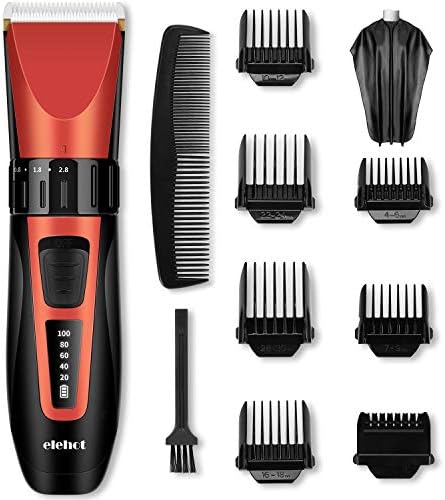 Hair Clippers for Men Electric Trimmer Cordless Hair Cutter Grooming Kit LED Display with Stainless Steel Blades for Men & Women (Red) ELEHOT