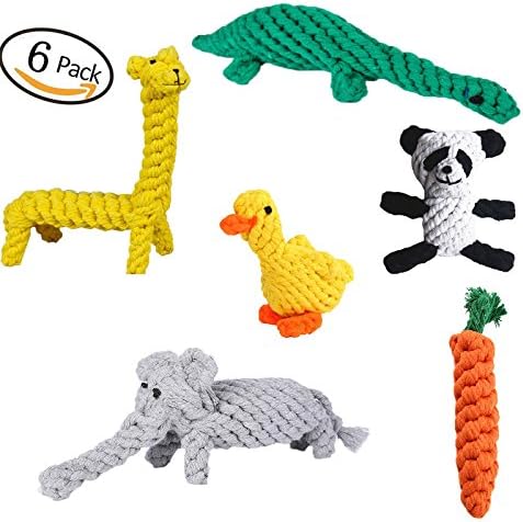 Caidie pets- 6 Packs Dog Toy, Animal Design Cotton Rope Dog Toys Carrot Cotton Rope Toy Tooth Clean Biting Durable Cotton Ropes Toy