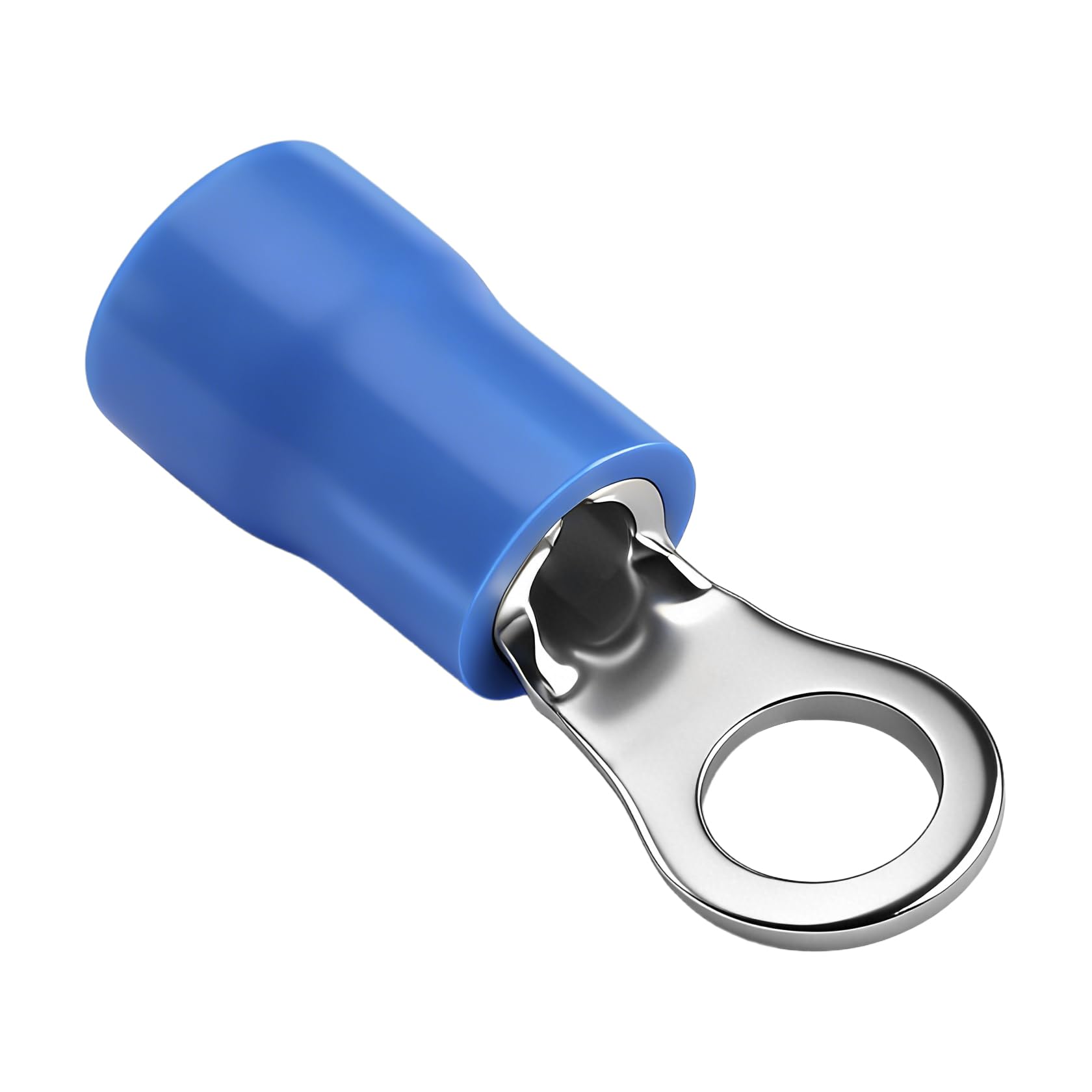 Heschen Ring Terminal Crimp Connectors Vinyl Insulated Wire Electrical Connector, RV2-4, Stud Size #8, for 1.5-2.5mm² (16-14 AWG), Blue, 100Pack