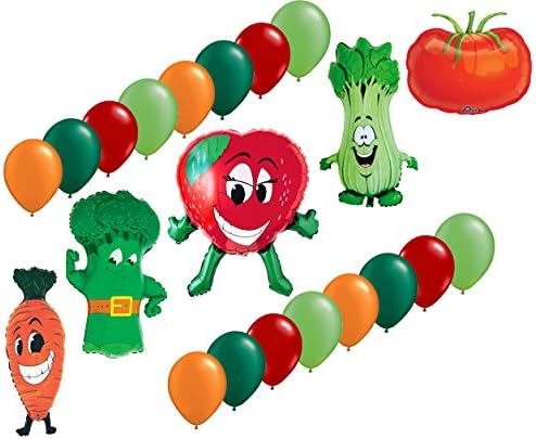 Fruits and Vegetables Mylar/Foil and Latex Balloons Bouquet (21 Pcs) by Vegan Supplies