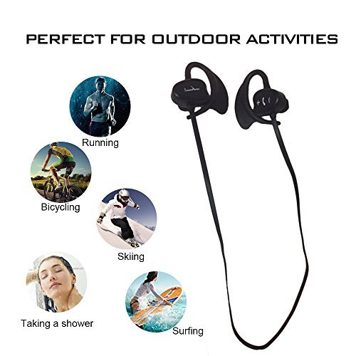 IPX8 Waterproof Bluetooth Headphones Liwithpro Wireless In Ear Sports Earbuds with Microphone and Volume Control for Gym Running Workout Black