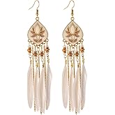 Bohemian Vintage Long Tassel Feather Earrings for Women Handmade Beads Taseel Fashion Earring Multicolor Tassel Feathers Dangle Drop Earrings