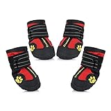 Petacc Dog Boots Water Resistant Dog Shoes and Protect Paws with Soft Nonslip Soles 4 Pcs in Size 8Red