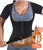 QUAFORT Women's Neoprene Sweat Vest Sauna Suit Slimming Body Shaper Workout Weight Loss Hot Waist Trainer Shirt Top with Sleeves