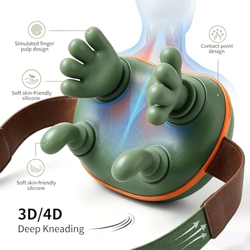 4D Neck Massager Cordless Neck and Cervical Electric Back Massager with Muscle Kneading Massage Pillow for Neck, Waist, Legs and Body, 3 Level Modes