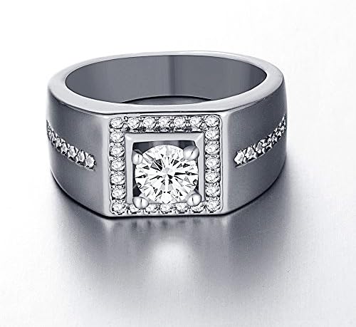 YiLinger Exquisite Men Jewelry Platinum Gold Plated Square White Cubic Zirconia Wide Band Rings