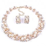 Sankuwen® Rose Gold Plated Faux Pearl Crystal Inlay Collar Necklace Earrings Set