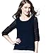 DCOIKO Women Casual 3/4 Lace Sleeve Chiffon Shirts Double Layers Chiffon Blouses Tops