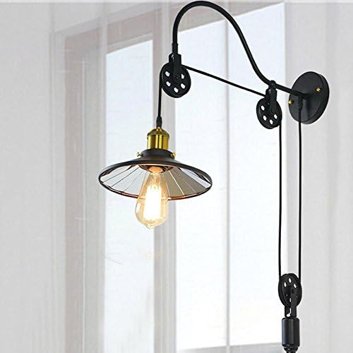 CN-Vintage Industrial wall lamp Deck Lights Seeksung Metal Lifting Pulleys Illumination Contains lens Interior Home Decor Lighting Excluding bulbs rope length of 2 meters E27*1