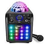 VONYX-SBS50B-PLUS-Karaoke-Machine-Speaker-System-Set-with-LED-Disco-Lights-Bluetooth-and-Handheld-Microphone-USB-MP3-Battery-or-Mains-Portable-Singing-Machine-Black